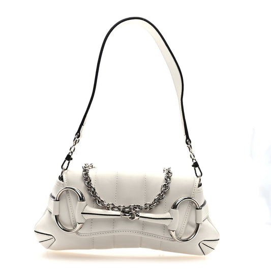 Nappa Vertical Matelasse Small Maxi Horsebit Chain Shoulder Bag Great White