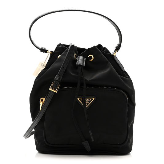 Re-Nylon Duet Drawstring Shoulder Bag Black