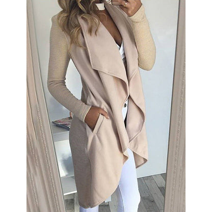 Chaqueta cortavientos larga y ajustada con solapa de color liso a la moda