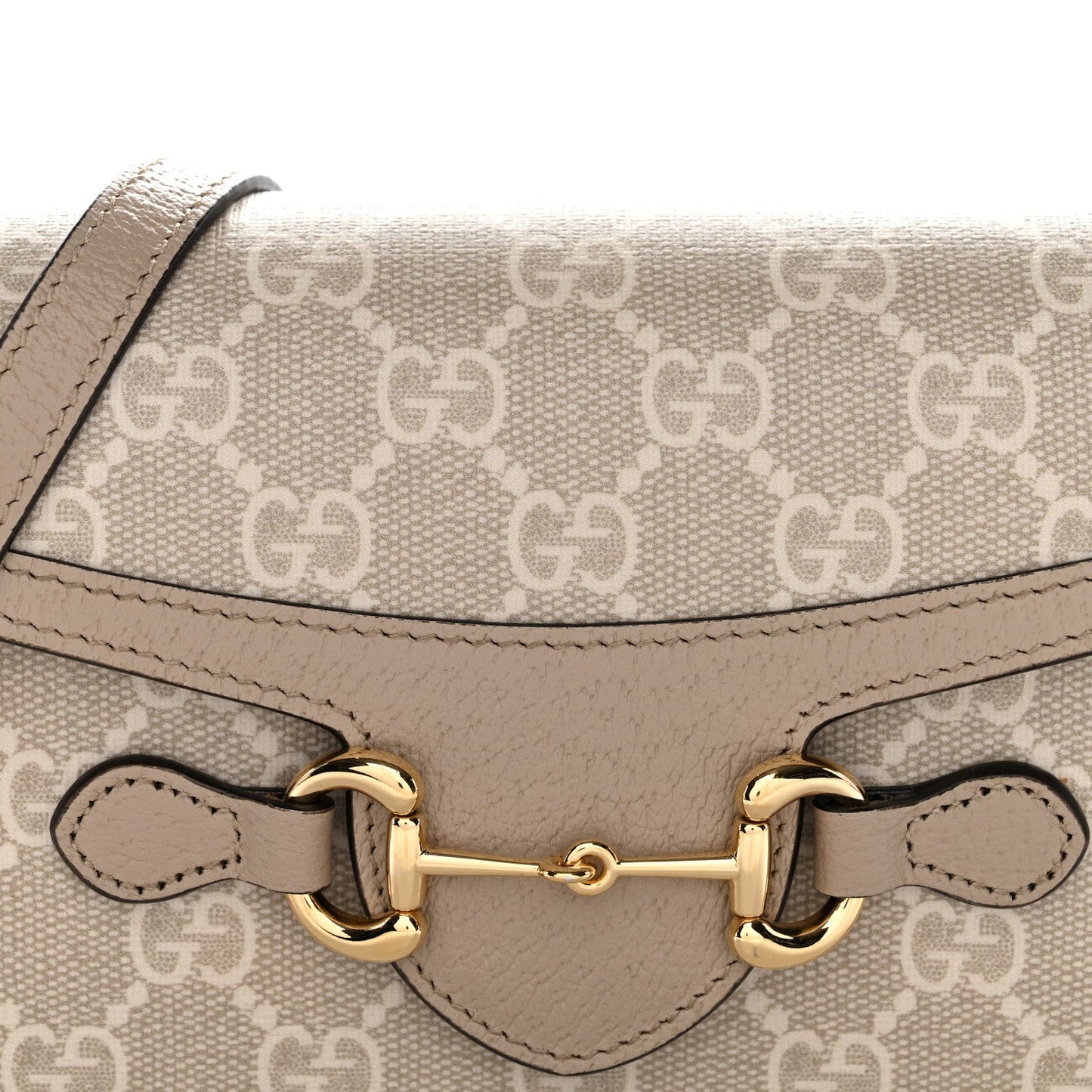 GG Supreme Monogram Textured Dollar Calfskin Mini Horsebit 1955 Shoulder Bag Beige Mystic White Oatmeal