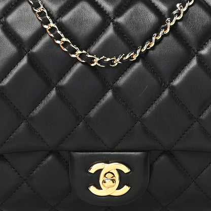 Lambskin Quilted Clutch With Chain Flap Black