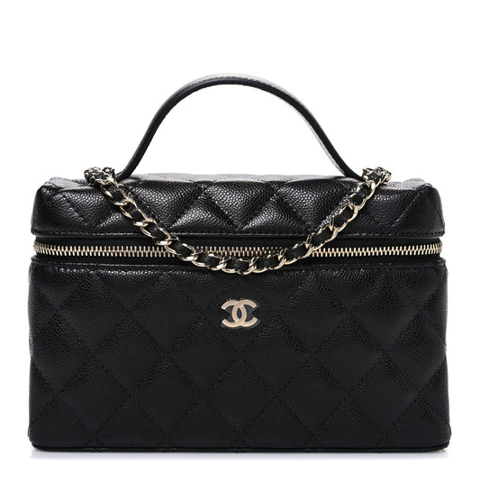Caviar Quilted Top Handle Slim Vanity With Chain Black