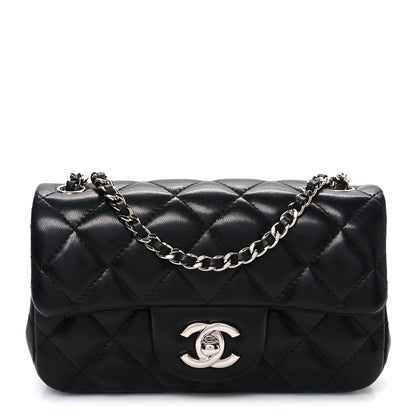 Lambskin Quilted Extra Mini Rectangular Flap Black