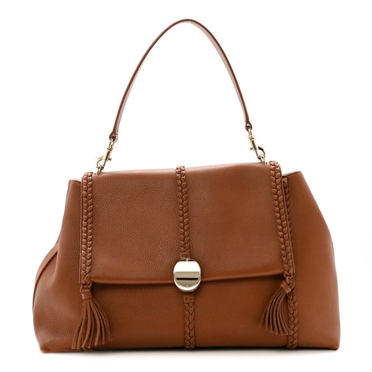Grained Calfskin Large Penelope Shoulder Bag Caramel
