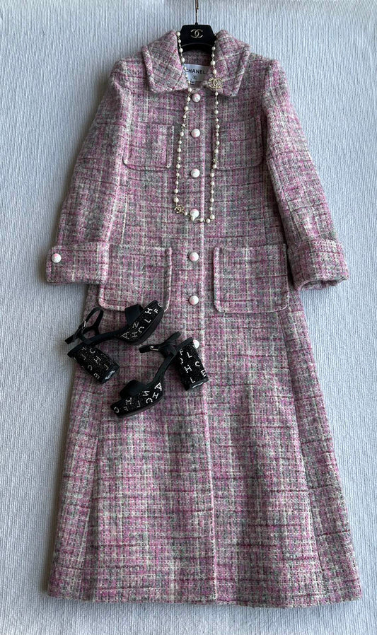 Chanel 25 Long Coat Pink Mohair Wool 318385
