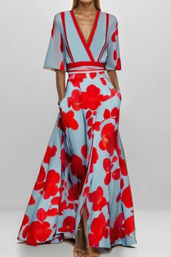 Vestido de manga larga con escote en V y cintura ajustada con temperamento