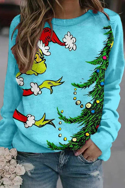 Sudadera de manga larga con cuello redondo y mangas estampadas divertidas