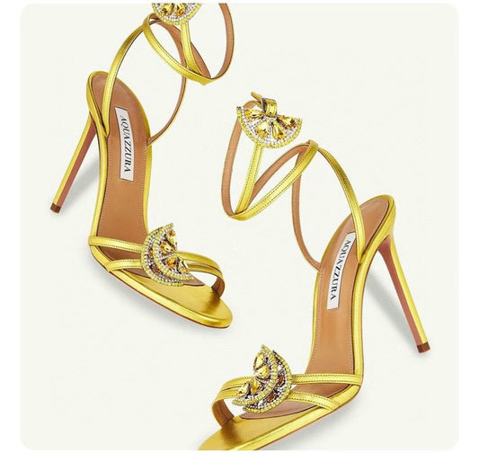 Aquazzura Slingback Heel 10cm Gold Metalic Calfskin