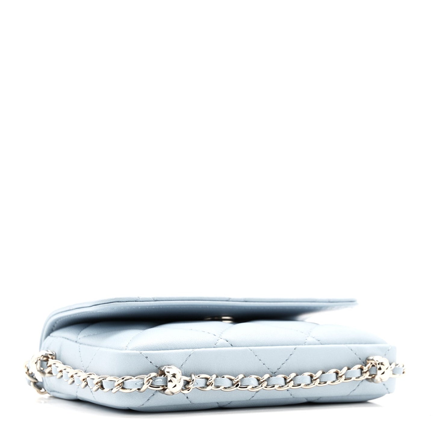 Lambskin Quilted Chain Around Coin Purse With Chain Light Blue