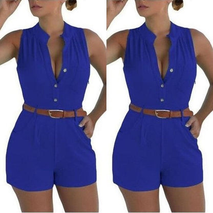 Sexy Women Wear Loose Slim Fit Casual Jumpsuit Shorts With Belt