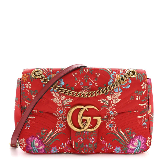 Jacquard Matelasse Floral Medium GG Marmont Shoulder Bag Red