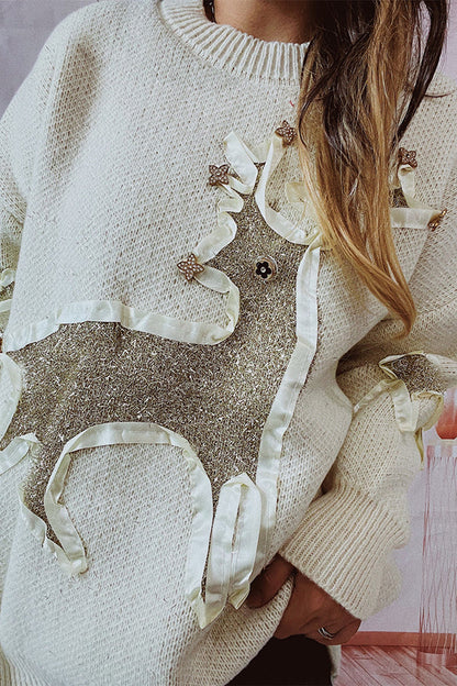 Suéter de punto de cuello redondo y manga larga con estampado navideño