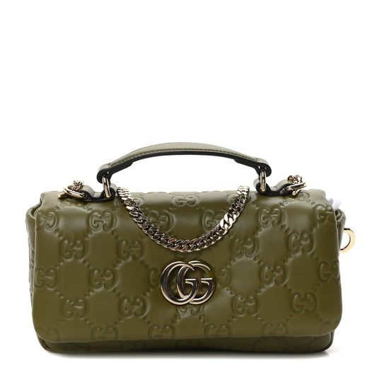 Lambskin Embossed Mini GG Milano Top Handle Shoulder Bag Green