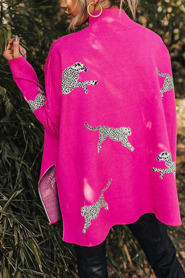 SUDADERA RELAJADA CON ABERTURA DE LEOPARDO, ACOGEDORA Y AMABLE