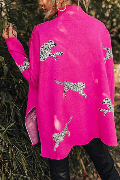 SUDADERA RELAJADA CON ABERTURA DE LEOPARDO, ACOGEDORA Y AMABLE