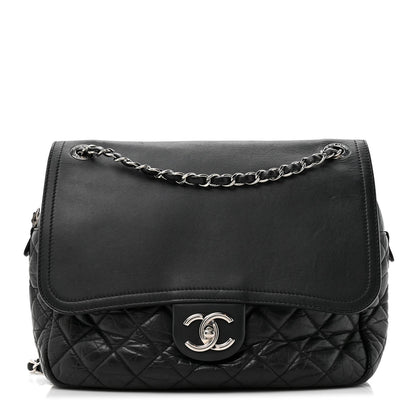 Aged Calfskin Quilted Easy Zip Flap Bag Black