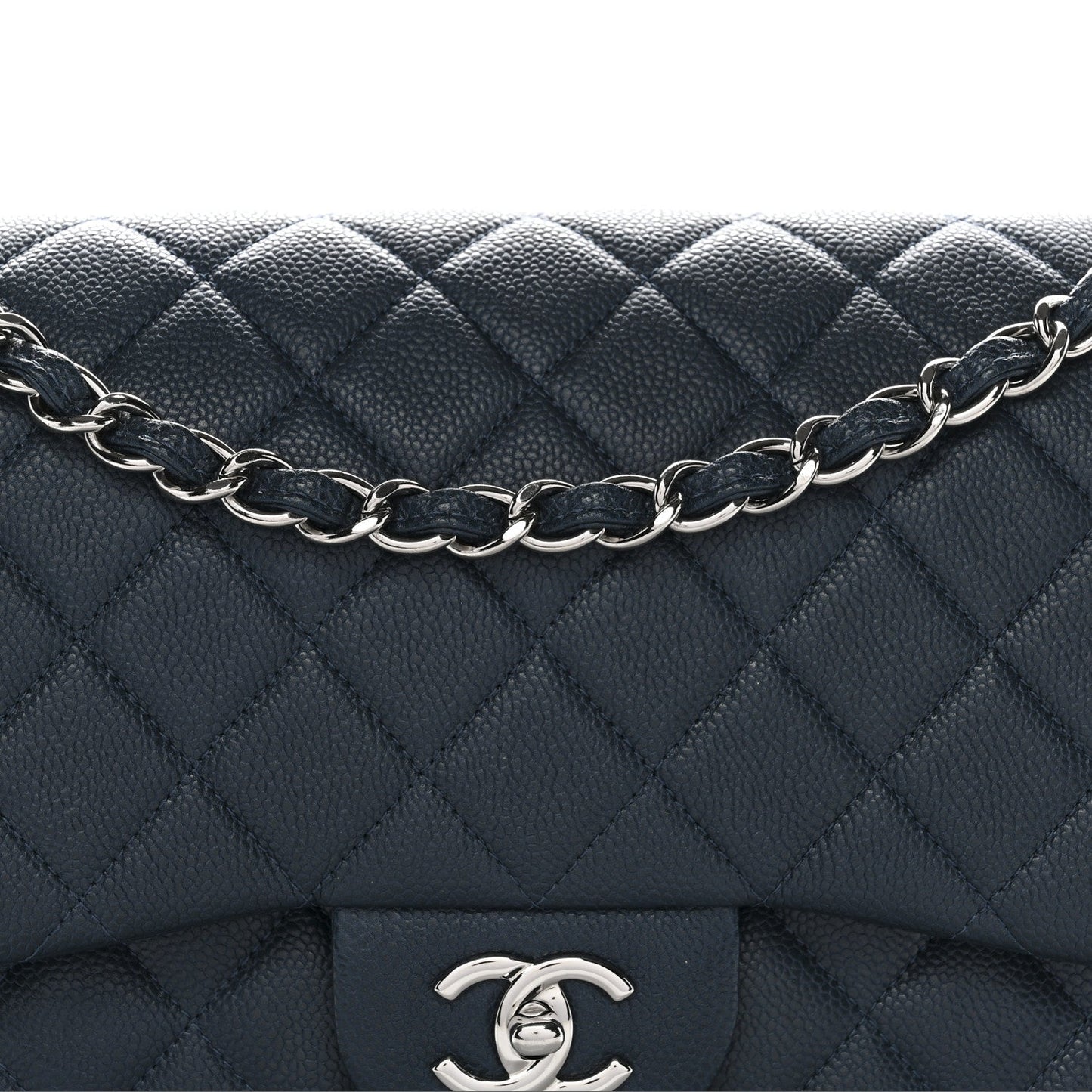 Caviar Quilted Jumbo Double Flap Blue