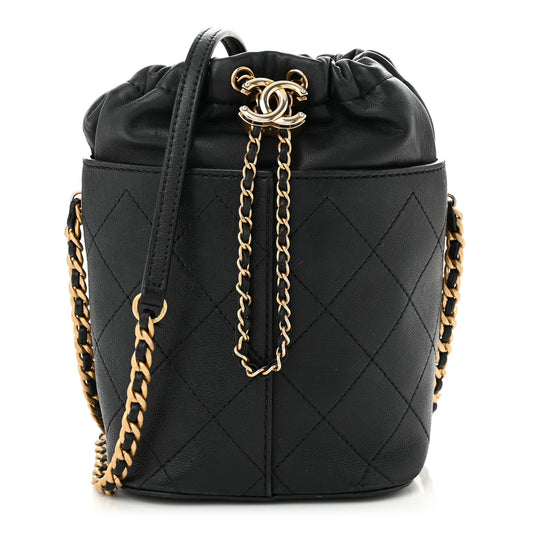 Caviar Lambskin Bucket Drawstring Bag Black