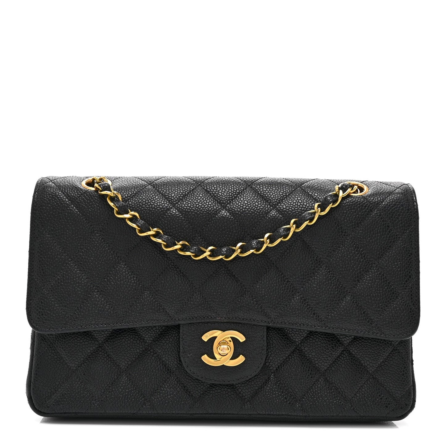 Caviar Quilted Medium Double Flap Black