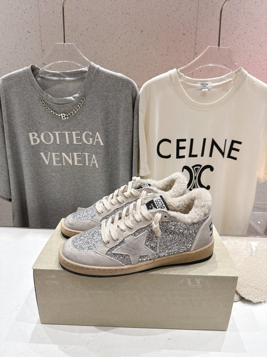 Golden Goose 2025 Wool-Lined Dirty Sneaker Light Gray mix Silver Suede 491649