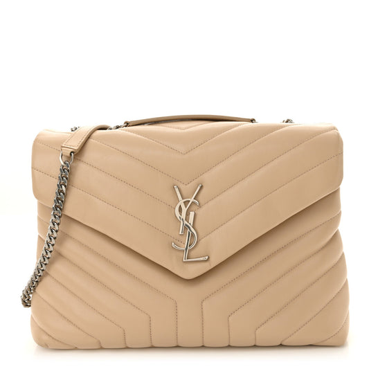 Calfskin Y Quilted Monogram Medium Loulou Chain Satchel Nude Powder