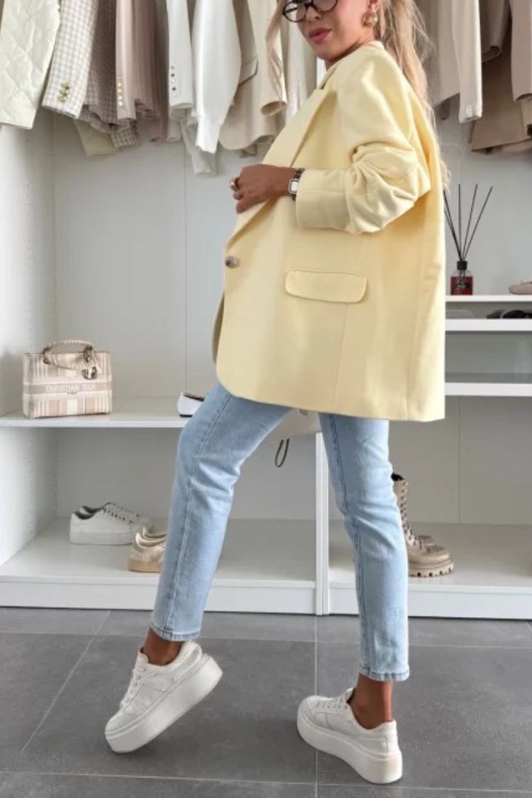 Blazer informal de color liso con solapa y manga larga de gran tamaño