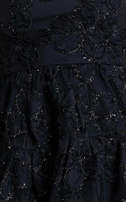 Marzy Mini Dress Strapless Floral Detail Lace Fit and Flare Dress in Black