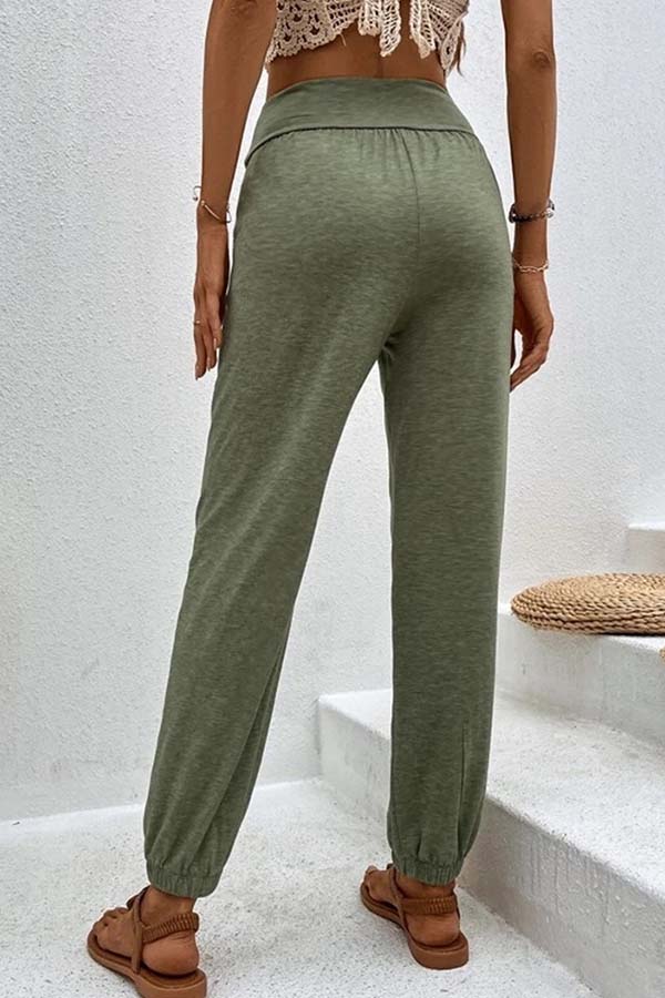 Pantalones casuales de cintura alta con bolsillos sueltos y temperamento
