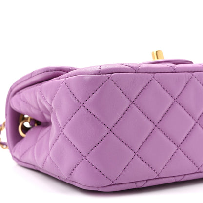 Lambskin Quilted Mini Pearl Crush Flap Purple