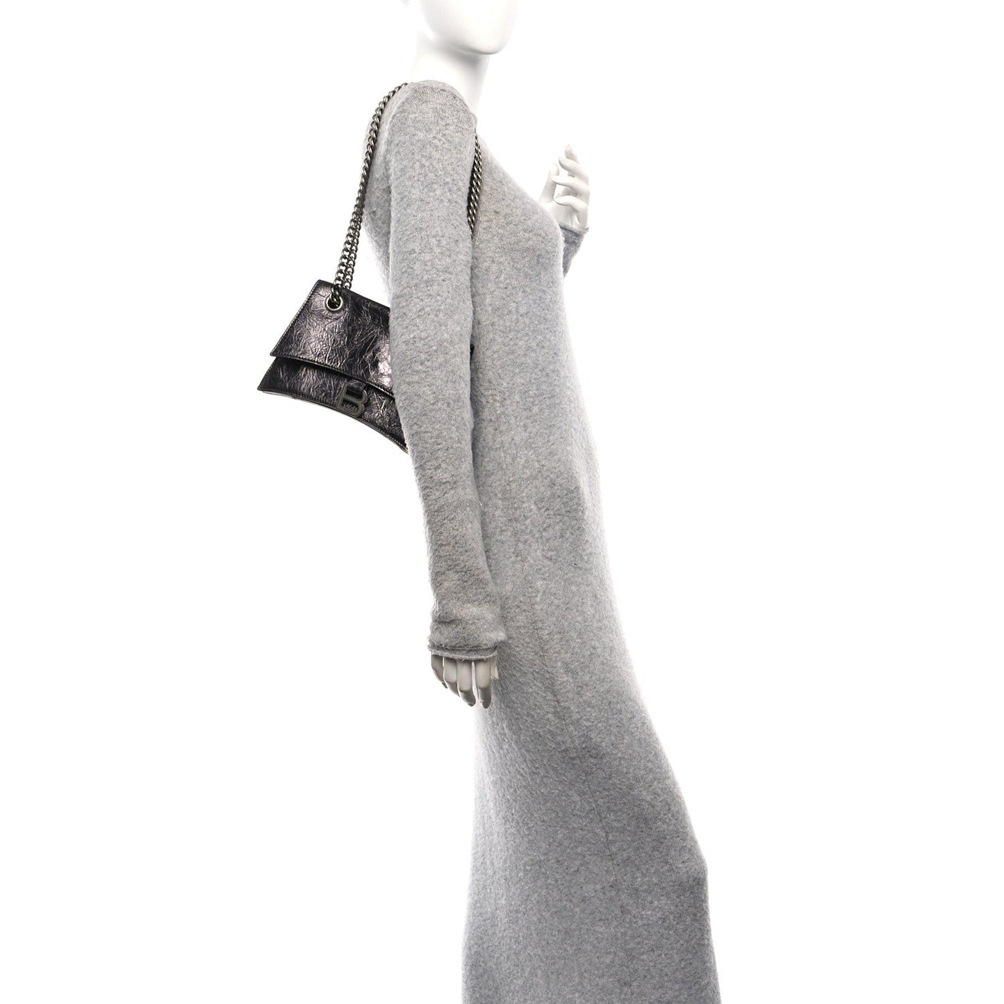 Metallic Crushed Calfskin Quilted Small Crush Chain Bag Steel Grey