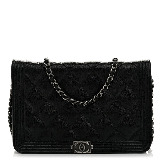 Caviar Quilted Boy Wallet On Chain WOC Black
