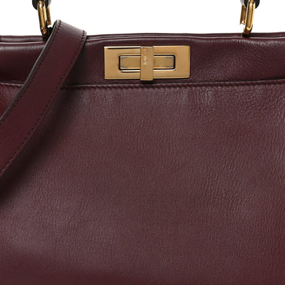 Vitello Seta Waves Bi-Color Medium Peekaboo Iconic Satchel Bordeaux Latte