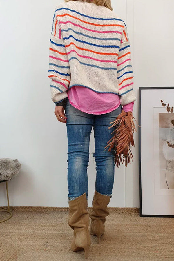 Suéter de punto con rayas de bloques de color y hombros caídos