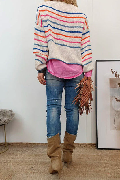 Suéter de punto con rayas de bloques de color y hombros caídos