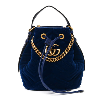Velvet Matelasse GG Marmont Bucket Bag Cobalt Blue
