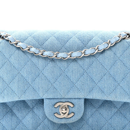 Denim Quilted Medium Double Flap Light Blue