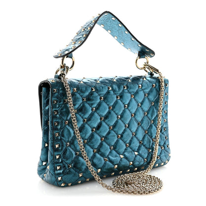 Metallic Wrinkled Lambskin Medium Rockstud Spike Shoulder Bag Peacock