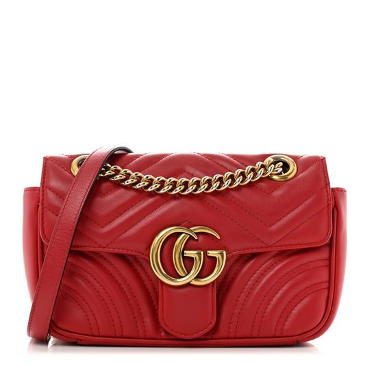Calfskin Matelasse Mini GG Marmont Shoulder Bag Hibiscus Red