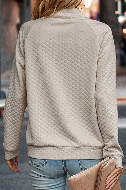 Sudadera casual con botones y cuello alto a cuadros de color liso