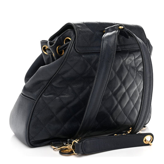 Caviar Quilted CC Drawstring Backpack Navy