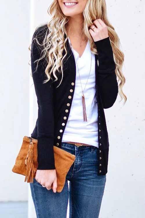 Long Sleeves Buttons Design Cardigan Tops(7 Colors)