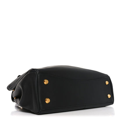 Natural Smooth Calfskin Medium Rodeo Top Handle Handbag  Black