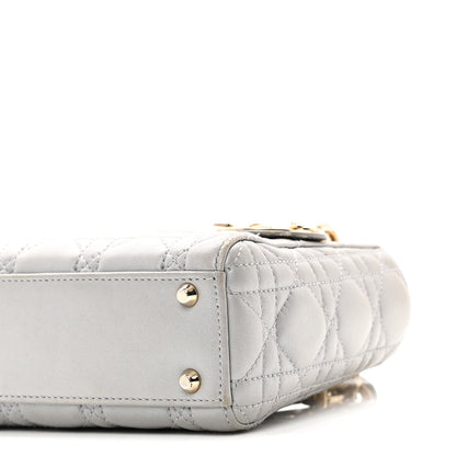 Metallic Lambskin Cannage Mini Lady Dior Grey