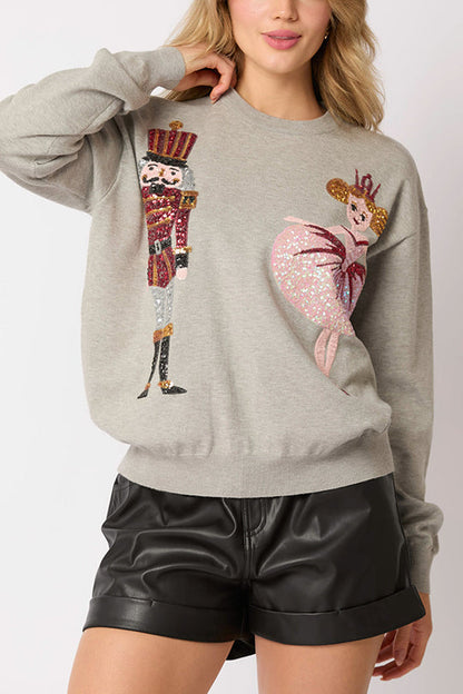 Sudadera casual de moda con lentejuelas de soldado navideño