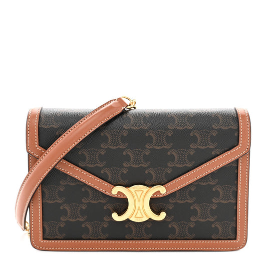 Triomphe Canvas Calfskin Margo Wallet on Chain Tan