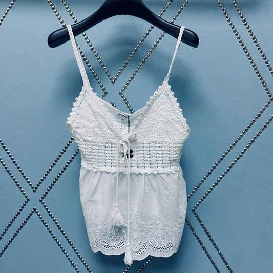CC Crochet Peplum Mini Tank White Nitrile Cotton 351393