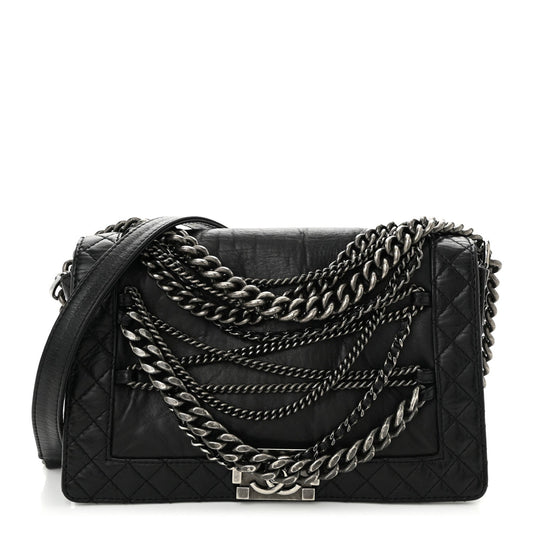 Calfskin Enchained New Medium Boy Flap Black