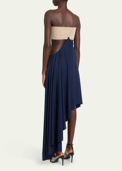 Asymmetric Chain Strap Full Length Skirt