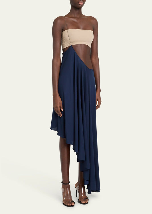 Asymmetric Chain Strap Full Length Skirt