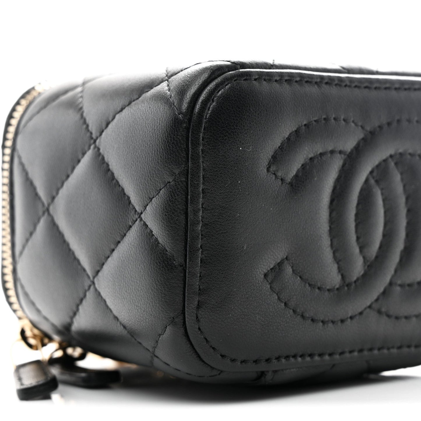 Lambskin Quilted Mini Vanity Case With Chain Black